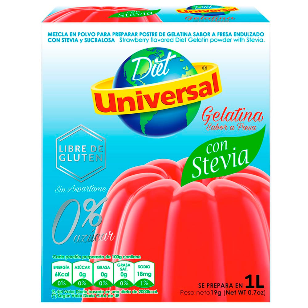 Gelatina UNIVERSAL Fresa con Stevia Bolsa 19g plazaVea Supermercado
