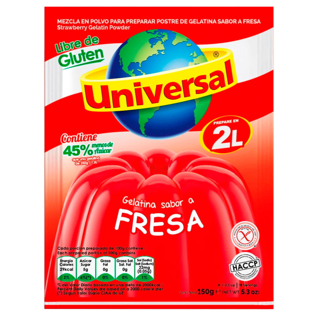 Gelatina UNIVERSAL Sabor a Fresa Bolsa 150g plazaVea Supermercado