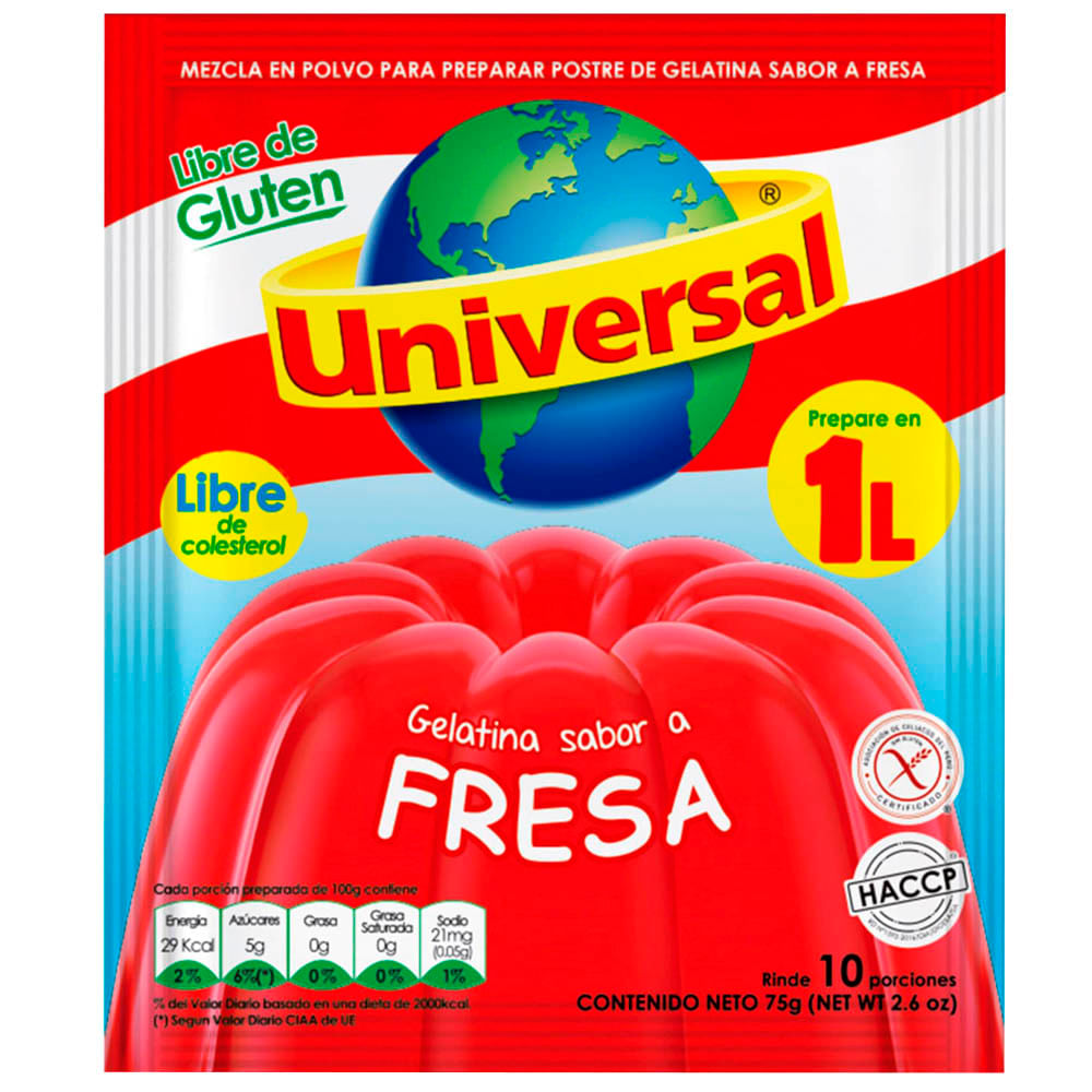 Gelatina UNIVERSAL Sabor a Fresa Bolsa 75g plazaVea Supermercado