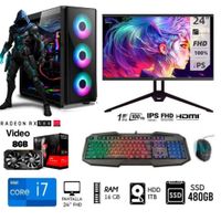 Computadora PC Gamer Core I7 3.2 GHZ Ram 16GB Disco 1TB  SSD 480GB Video RX 580 8GB Monitor 24