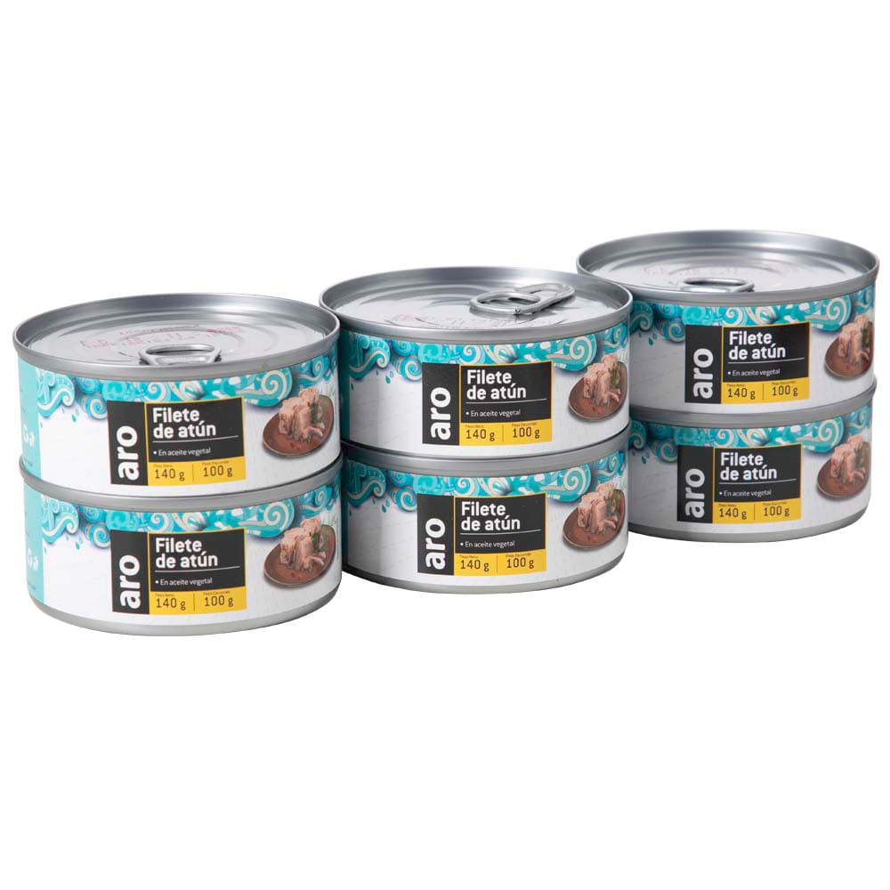 Filete de Atún en Aceite ARO Lata 140g Paquete 6un