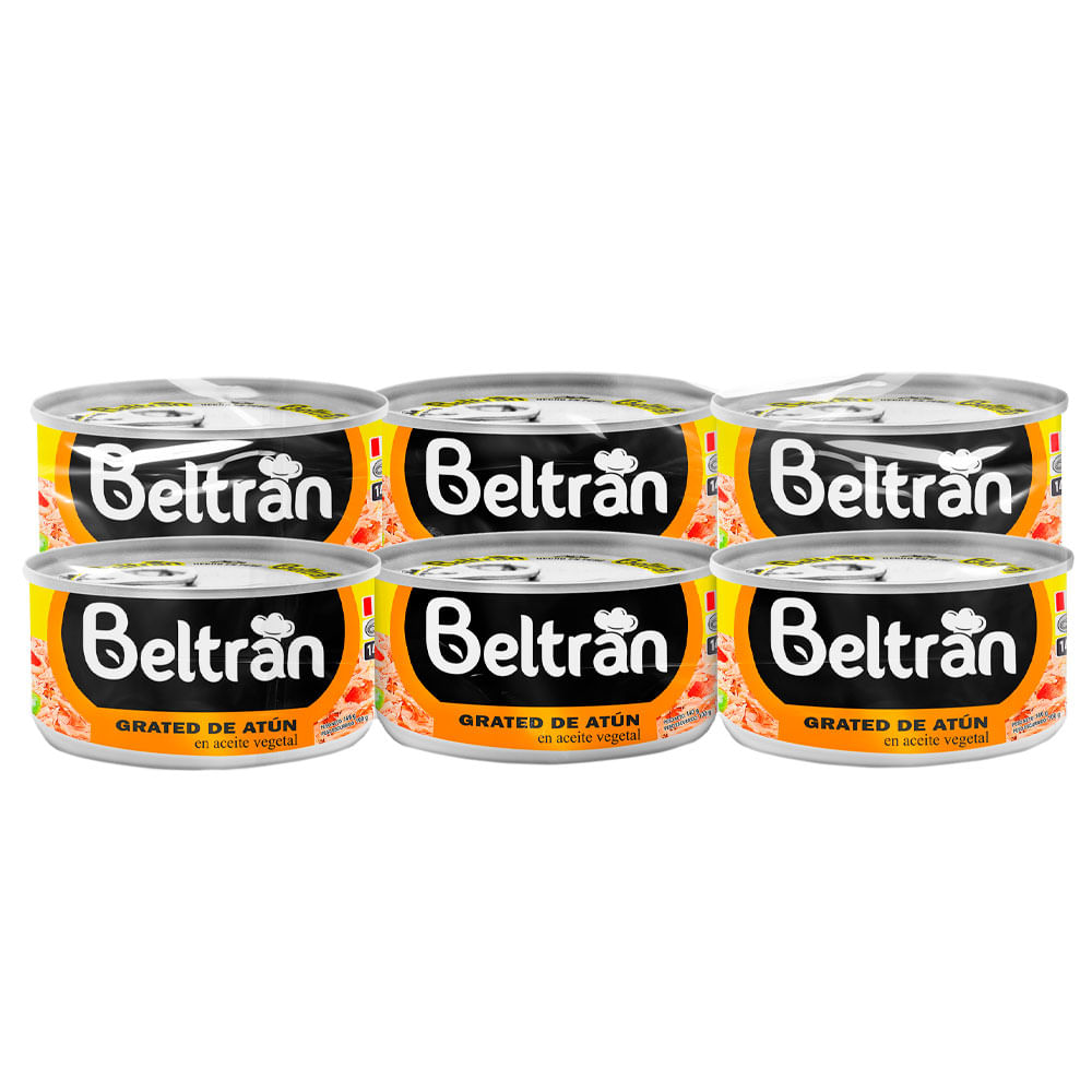 Grated Atún con Aceite Vegetal BELTRAN Lata 140g Paquete 6un