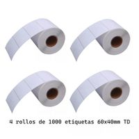 4 rollos de 1000 etiquetas adhesivas térmico directo 60x40mm blanco TD