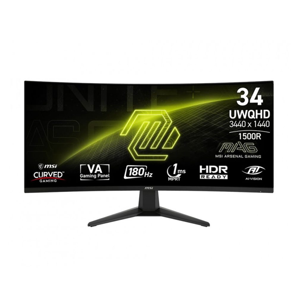 Monitor Curvo 34 MSI MAG 346CQ UWQHD 180Hz 1ms para Gaming y Productividad
