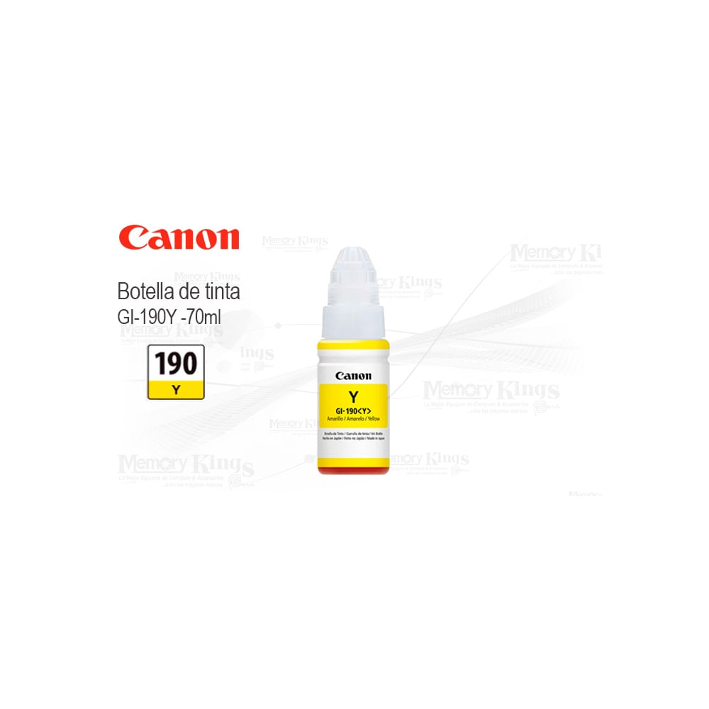 Botella de Tinta Canon GI190 Amarilla 70ml   para Impresoras de Gran Volumen