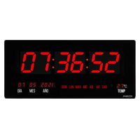 Reloj Digital de Pared 46 x 22 cm Fecha Hora y Temperatura Rojo Led