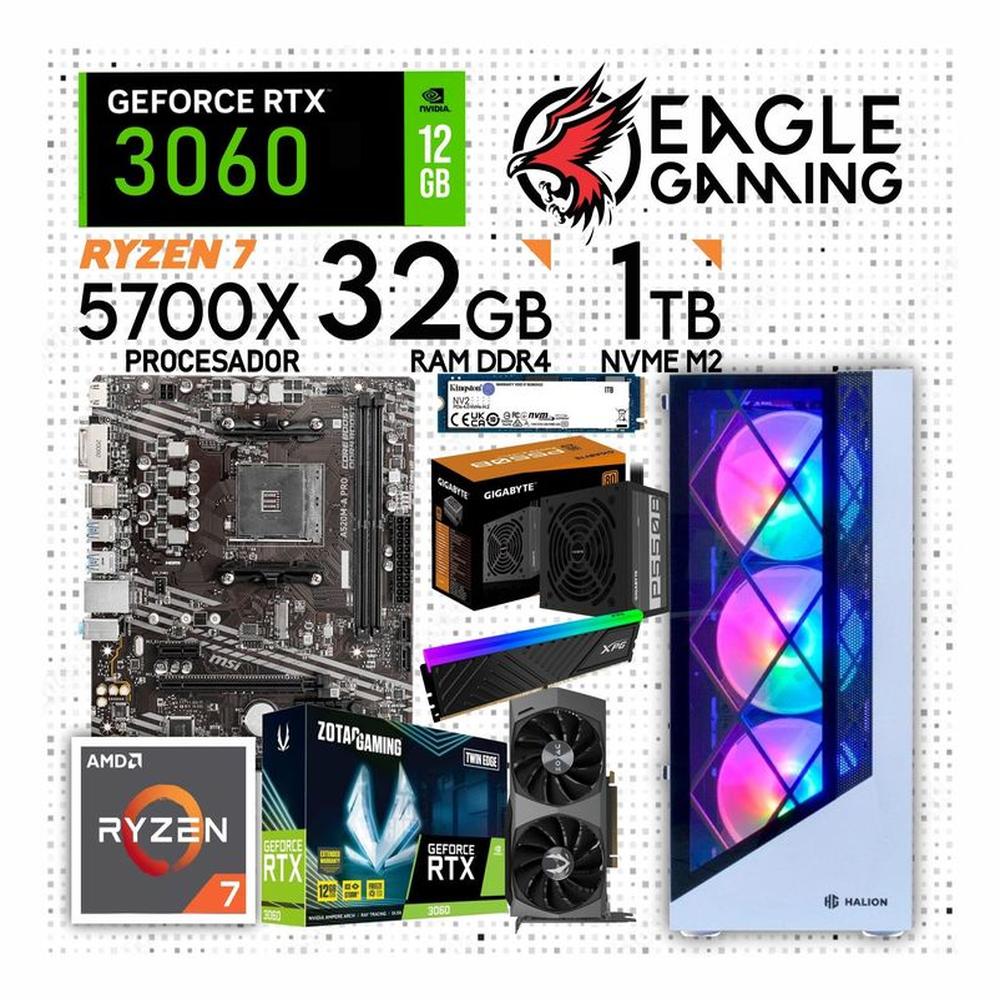 PC GAMER RYZEN 7 5700X- GRAFICA RTX 3060 DE 12GB- RAM 32GB DE RAM-SSD 1TB