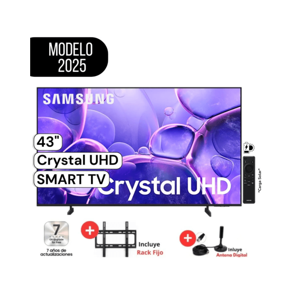 Televisor Samsung Crystal 43 Crystal 4K UHD UN43U8000FGXPE Con AntenaDigital y RackFijo