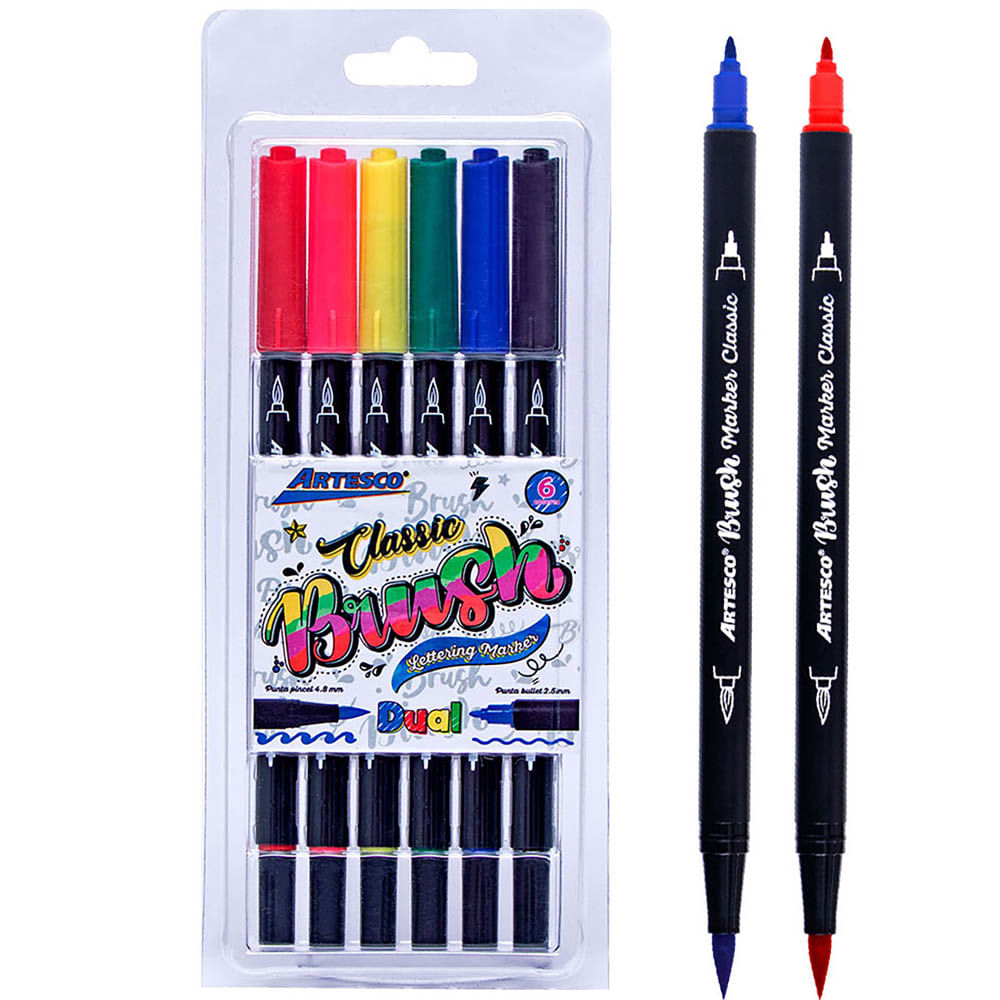 Marcador ARTESCO Dual Brush Classic Blíster 6un