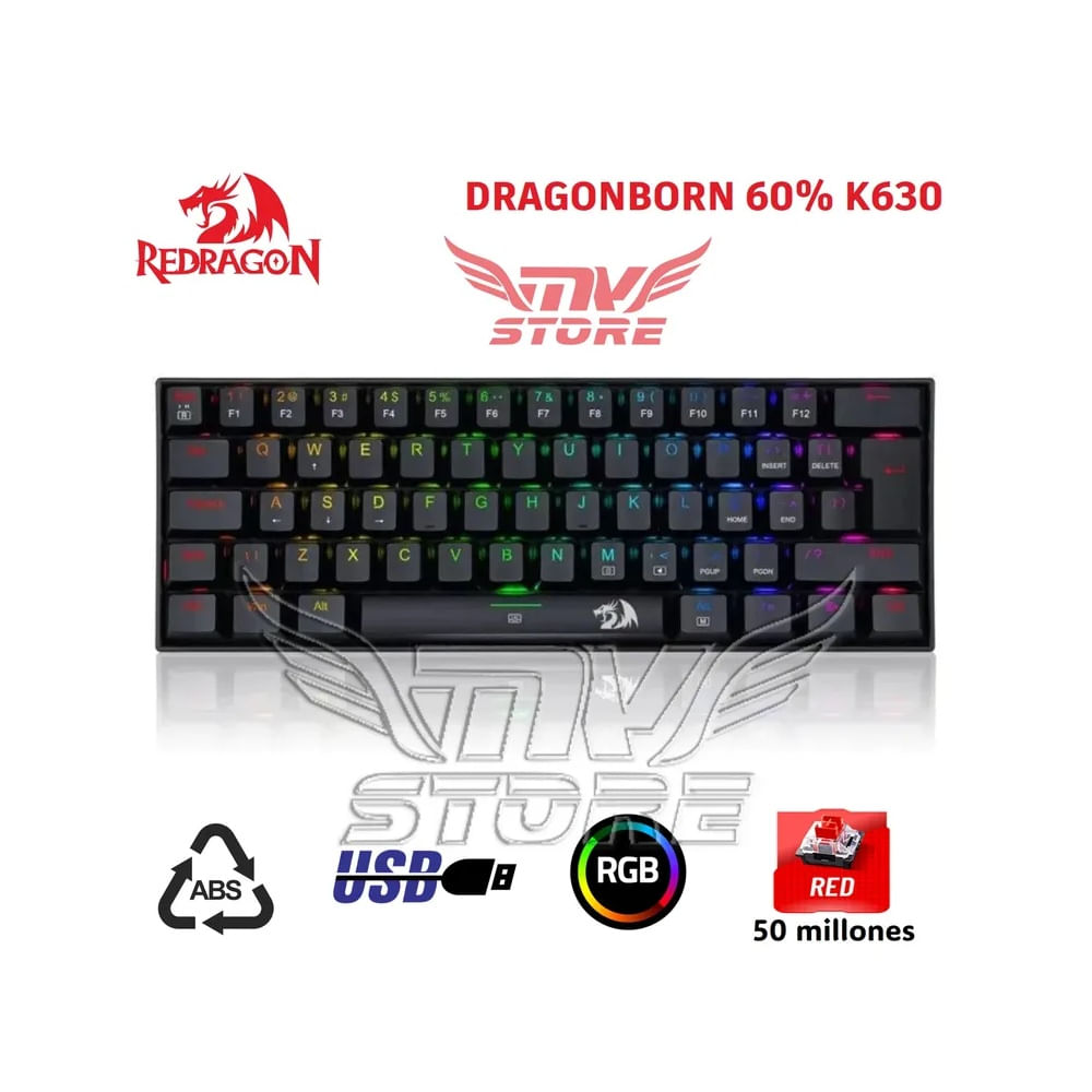 Teclado Mecanico Redragon Dragonborn 60% K630 Negro Español Red Switch