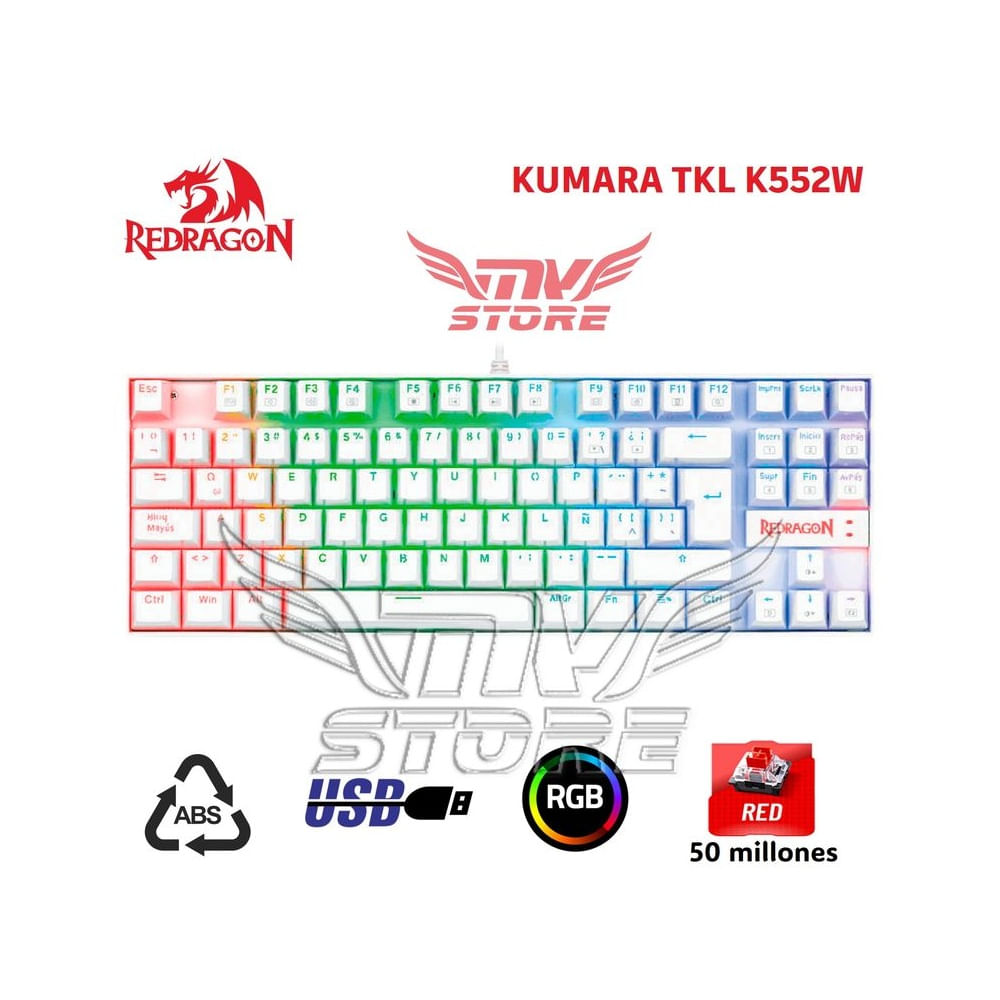 Teclado Mecanico Redragon Kumara TKL K552 Blanco Español K552W