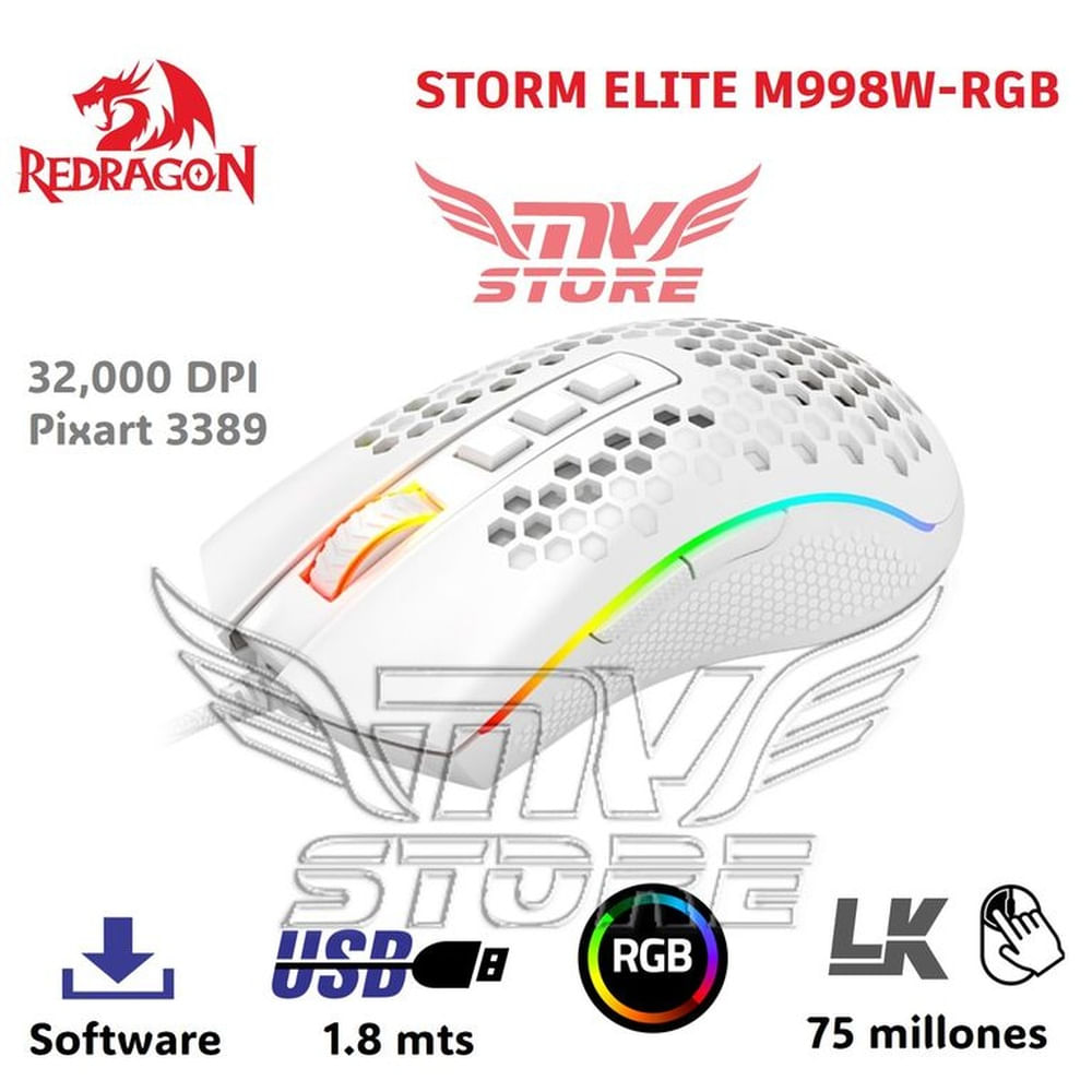 Mouse Gamer RGB Redragon Storm Elite Blanco M988