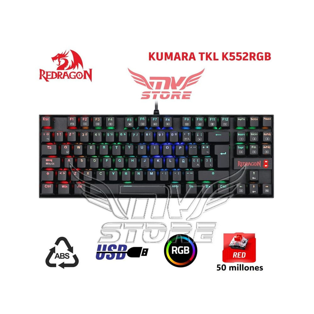 Teclado Mecanico Redragon Kumara TKL K552 Negro Español Red Switch