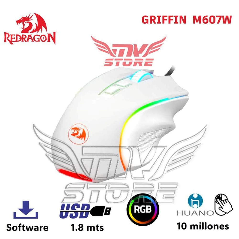 Mouse Gamer RGB Redragon Griffin Blanco M607W