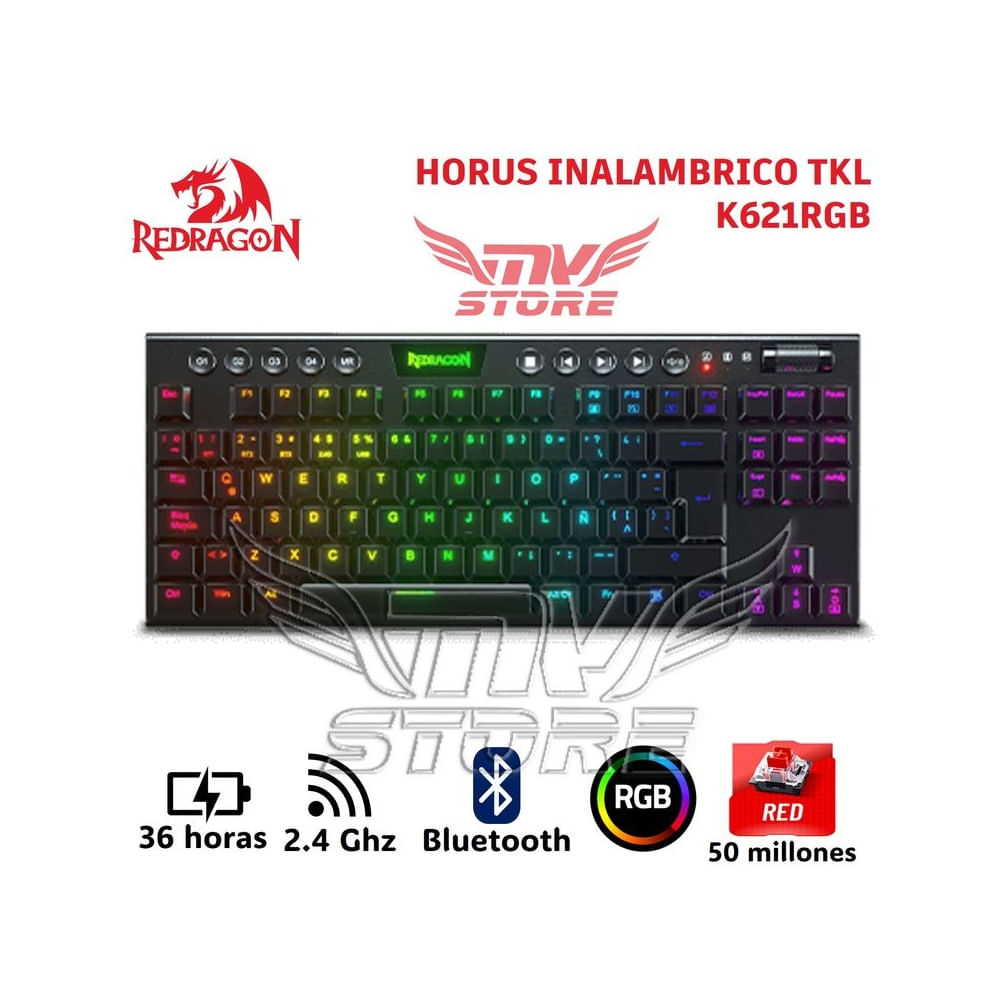 Teclado Mecanico Inalambrico TKL Redragon Horus Negro K621 RGB