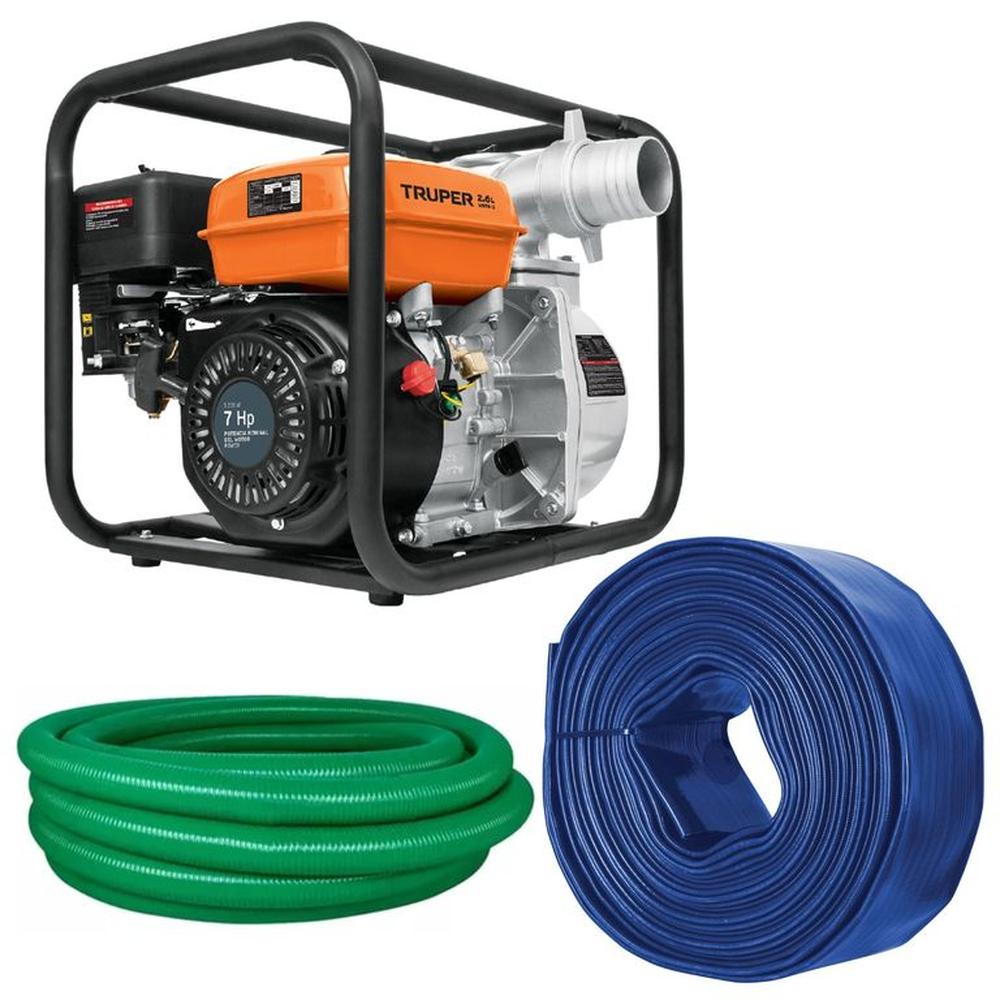 Combo Motobomba 7 HP salida 3"pulg Manguera de succion 6m y salida 25m