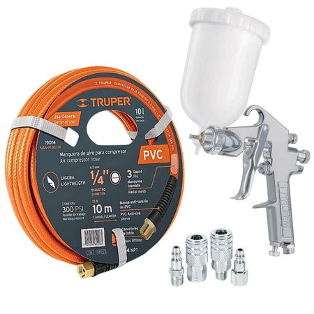 kit Pistola de aire para pintar  profesional manguera 10m conectores