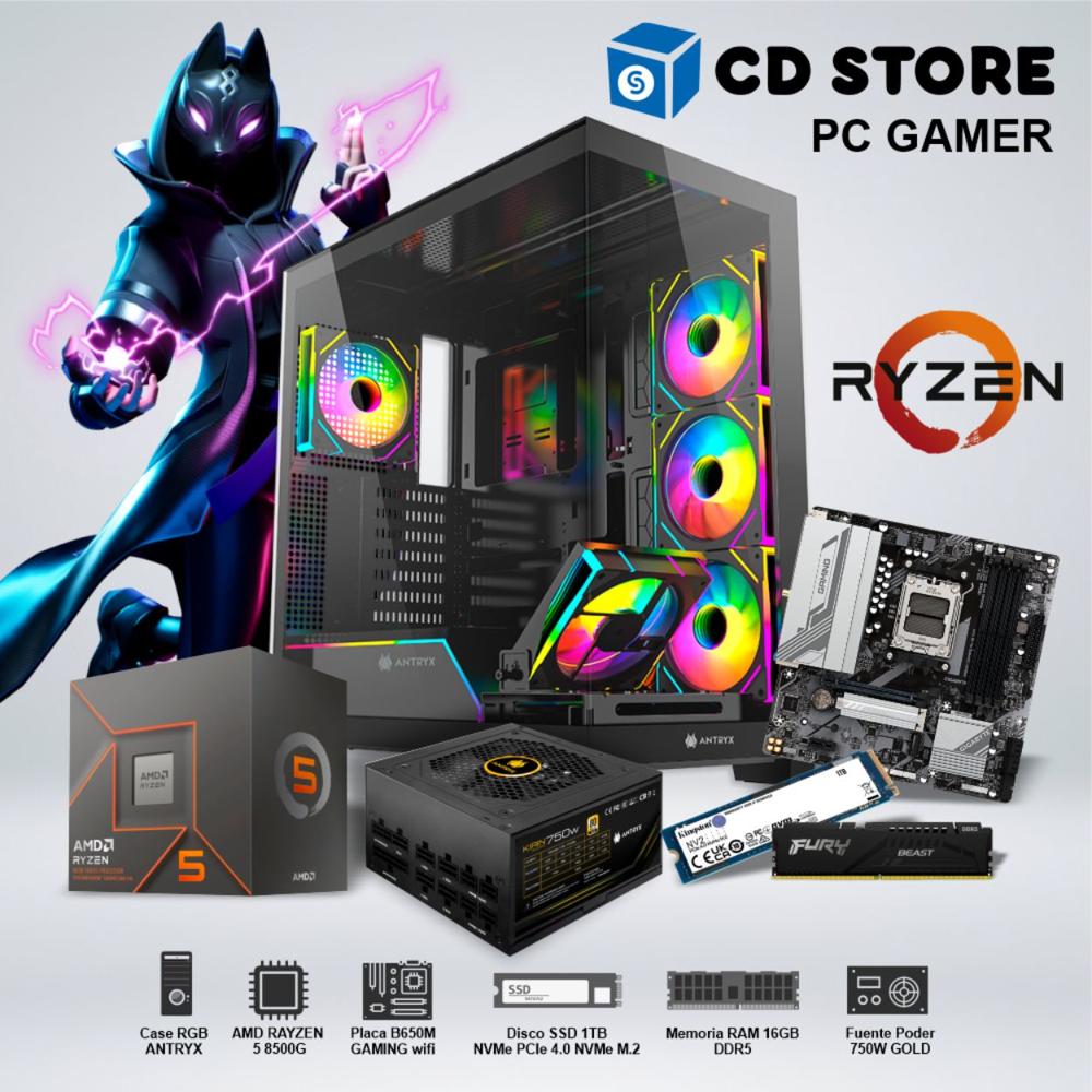 PC GAMER - RYZEN 5 8500G RAM 16GB SSD 1TB CASE RGB FUENTE GOLD 750W