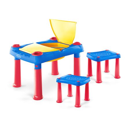 Mesa Infantil Didáctica Polinplast Azul con Cajón y 2 Bancos
