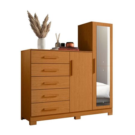 Cómoda Praga 5 Cajones 2 Puertas MDP Castaño