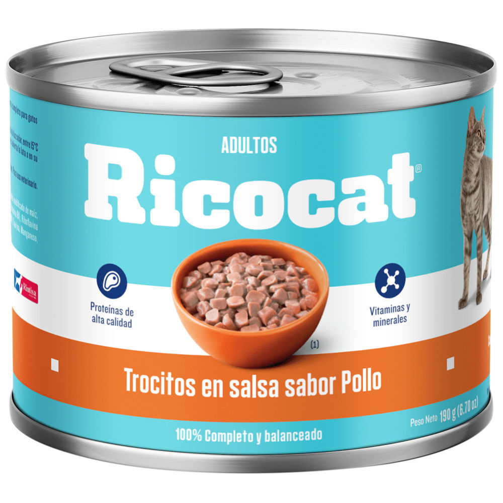 Trocitos en Salsa Ricocat Adultos Sabor Pollo 190g