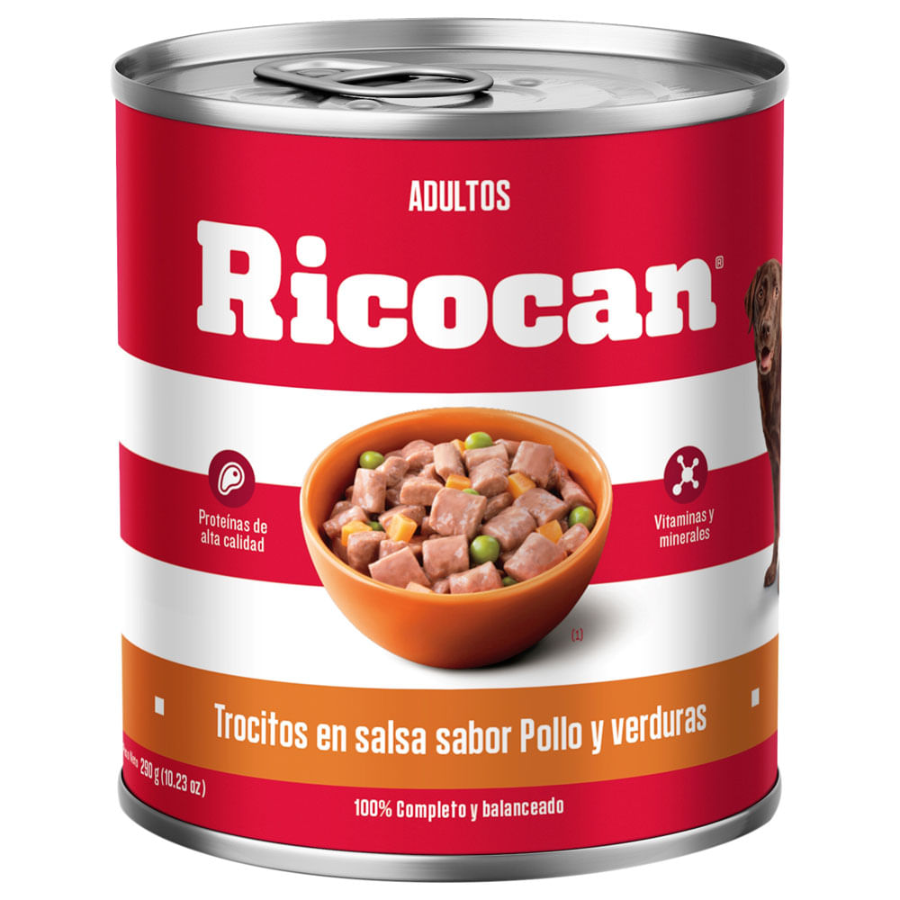 Trocitos en Salsa Ricocan Adultos Pollo y Verduras 290g