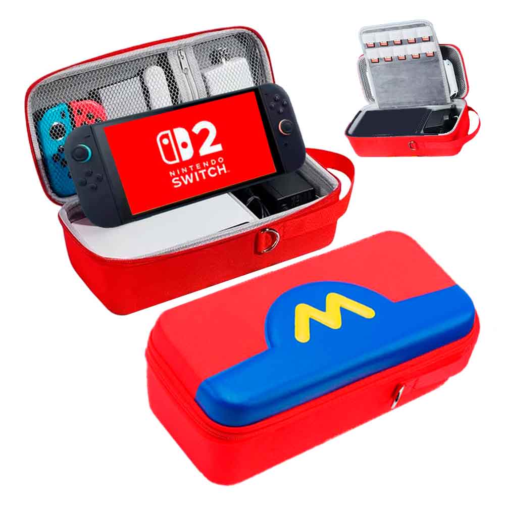 Estuche para Nintendo Switch 2 Mediano Rígido Eva Mario Rojo/Azul