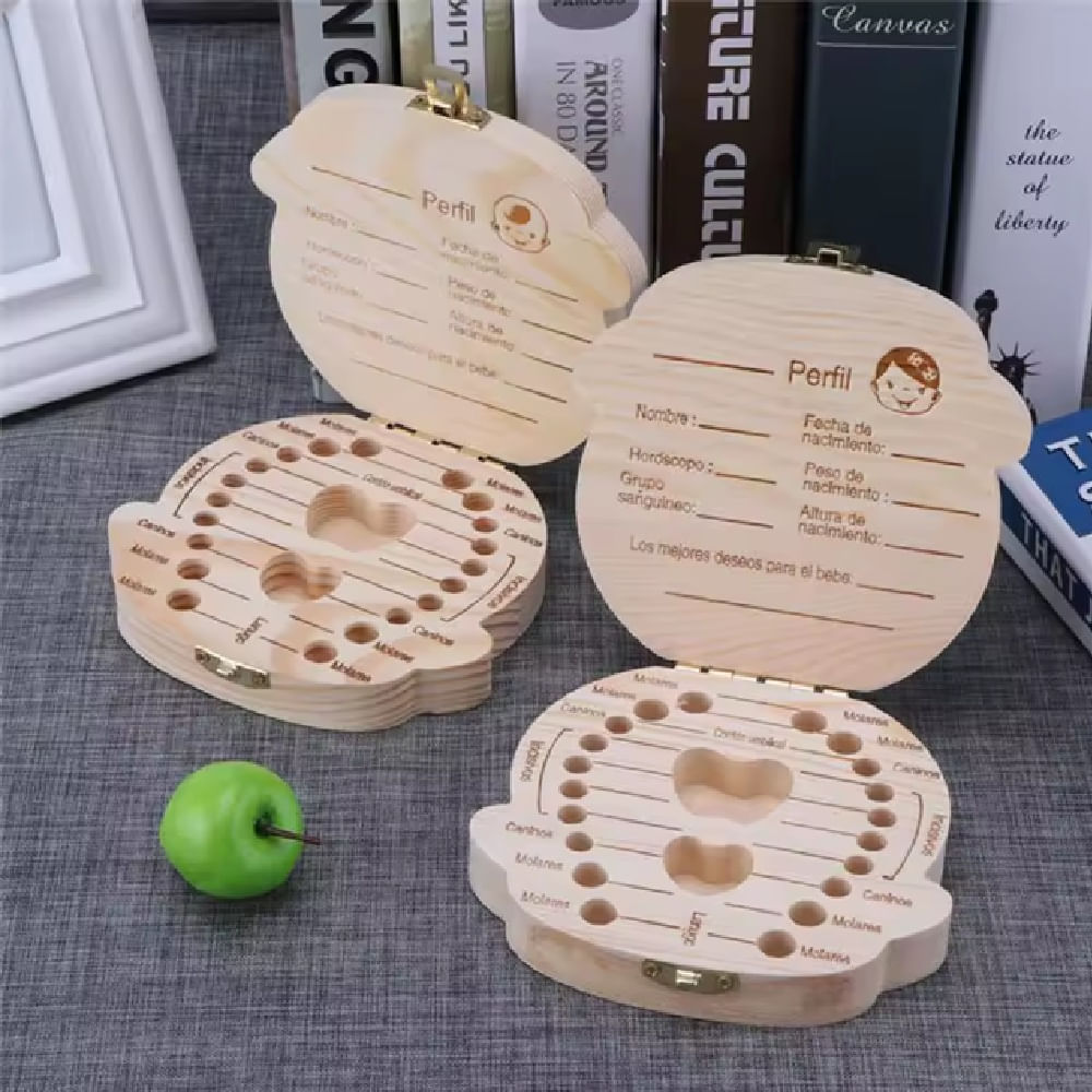 Caja Organizadora para Dientes De Bebé De Madera para NIÑO
