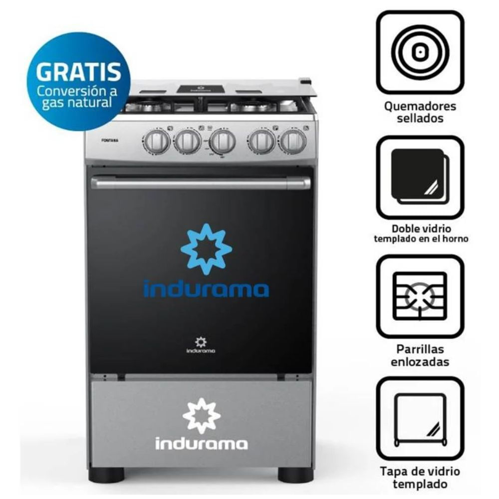 Cocina Indurama De Pie a Gas 4 Quemadores Fontana - Gris