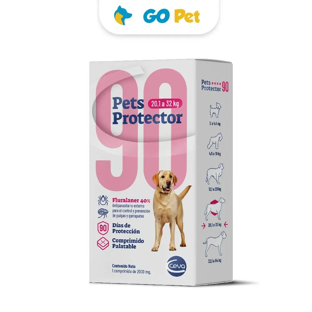 Pets Protector 90 Large 20.1 a 32 Kg x 1 Comprimido Antipulgas para Perros