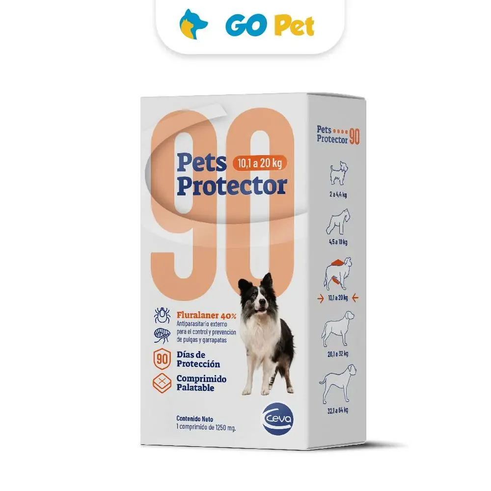 Pets Protector 90 Medium 10.1 a 20 Kg x 1 Comprimido Antipulgas para Perros