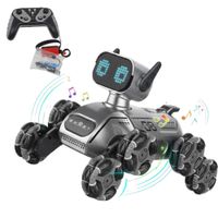 Perro Robot  8 Llantas Musical Trucos Efecto Humo Compañero para Niños Color Gris