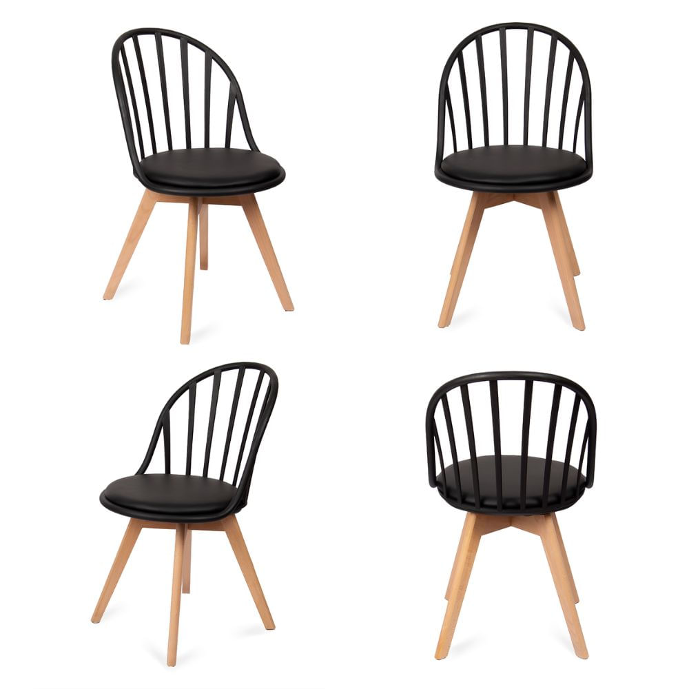 Silla con Respaldar Calado Modelo Málaga Negra Pack x4