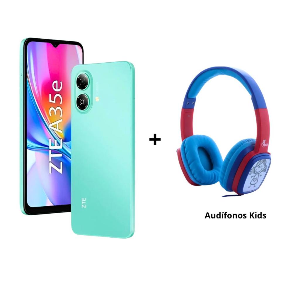 Pack Celular ZTE Blade A35e Verde + Audífonos Xtech SoundArt Kids Azul - Bundle