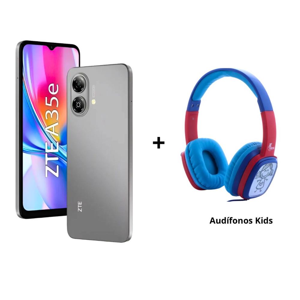 Pack Celular ZTE Blade A35e Gris + Audífonos Xtech Kids Azul