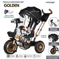 Triciclo Reclinable Giratorio Musical con Luces Golden Negro