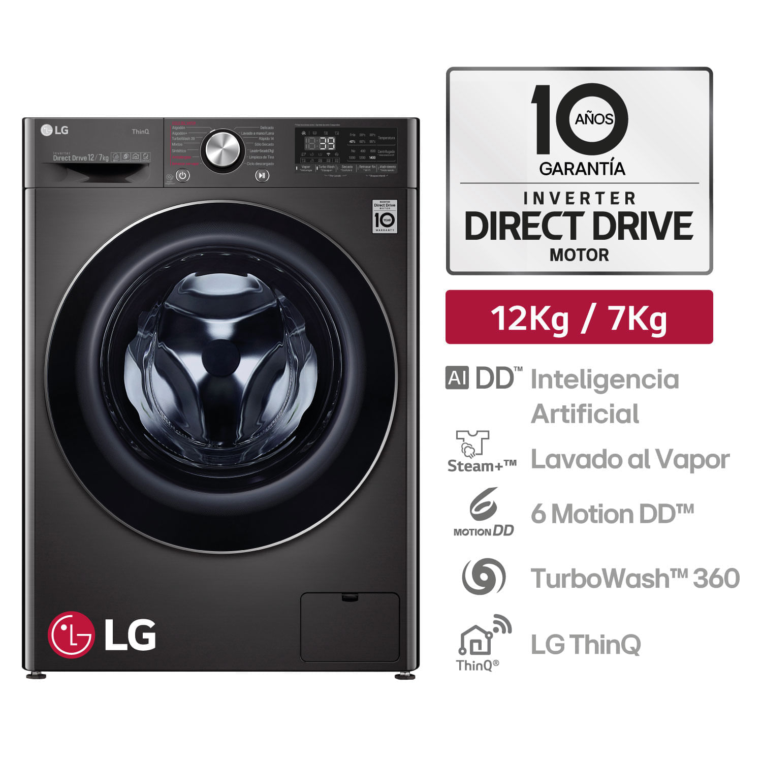 Lavaseca LG WD12BVC2S6C 12/7Kg Negro Acero