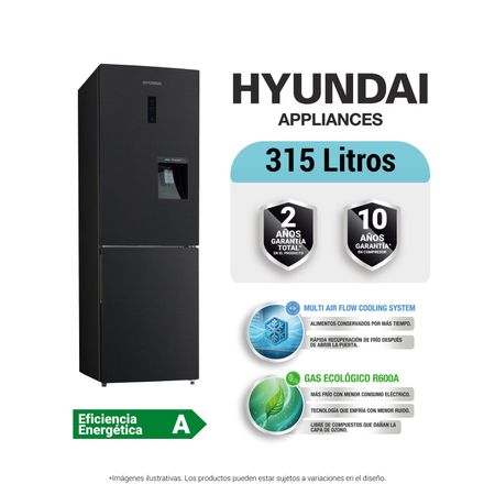 Refrigeradora Hyundai 315 L No frost HYRF315BMNF Bottom Freezer Negro