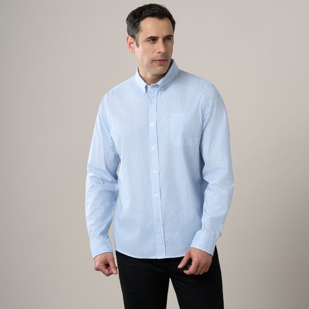 Camisa Hombre Madison Rayas Celeste Talla XL