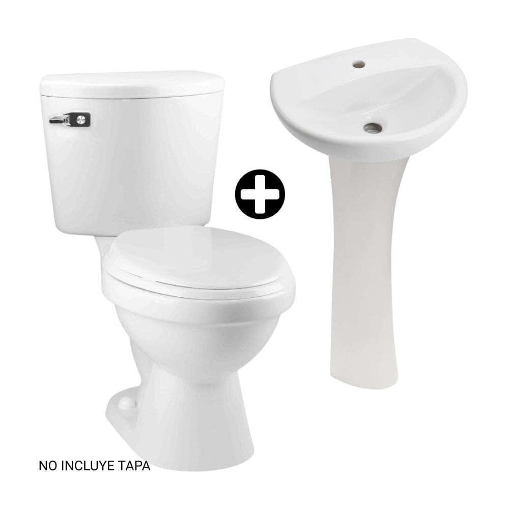 COMBO Trebol: Inodoro 2 piezas Rapid Jet Blanco Manija + Lavatorio Ovalado Fontana Blanco + Pedestal Universal Blanco