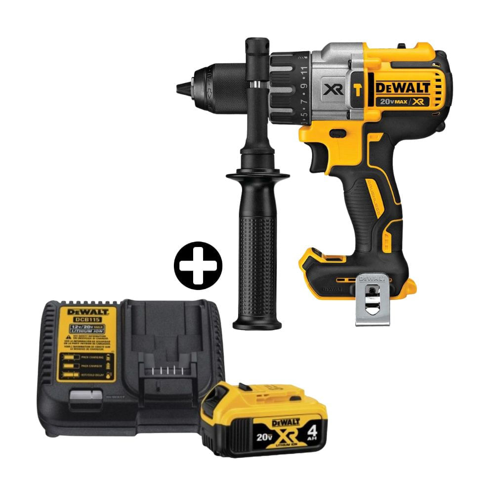 COMBO Dewalt: Taladro Percutor DCD996B 1/2" 20V BRUSHLESS - Sin Bateria + Batería 20V Modelo DCB204K3 con Cargador DCB1104