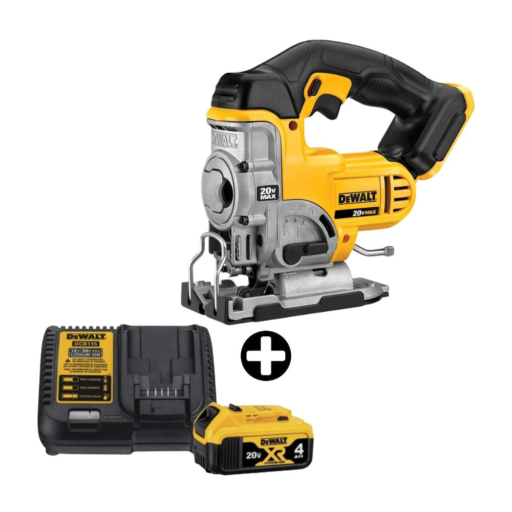 COMBO Dewalt: Sierra Caladora 20V DCS331B + Batería 20V Modelo DCB204K3 con Cargador DCB1104