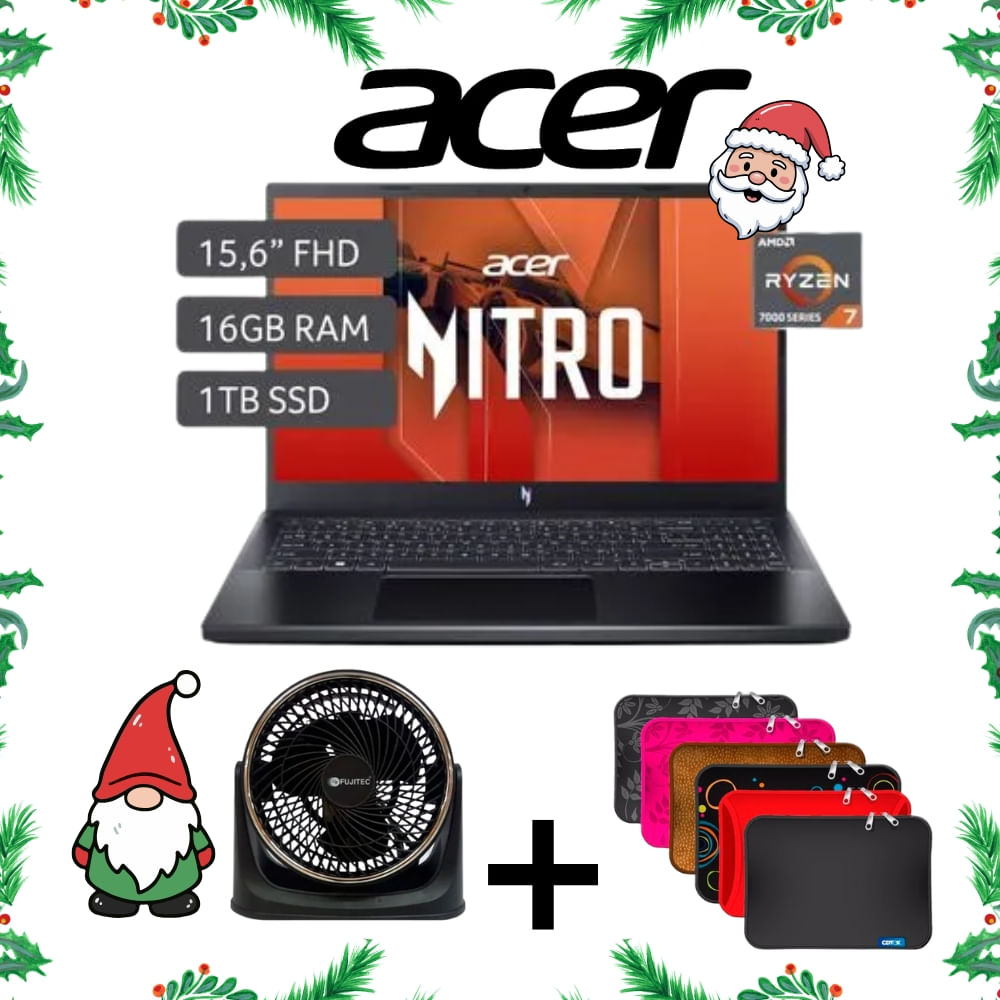 LAPTOP ACER NITRO V 15 AMD RYZEN 7 15PULGADAS FHD RAM 16GB SSD 1TB WINDOWS 11 HOME INCLUYE 2 REGALOS