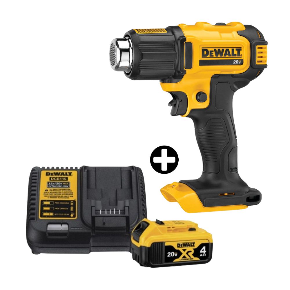 COMBO Dewalt: Pistola de Calor 20V DCE530B + Batería 20V Modelo DCB204K3 con Cargador DCB1104