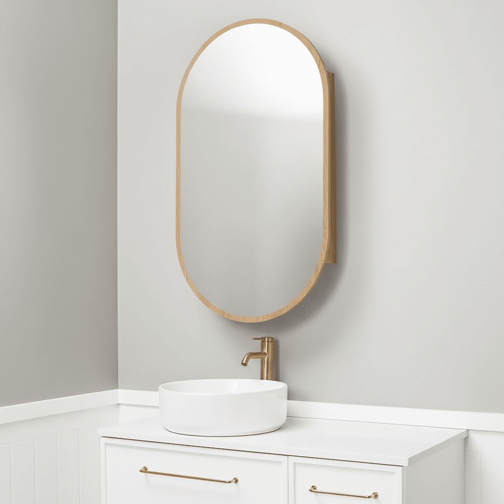 Espejo de Baño Ovalado Iberia Almendra con Botiquín 61x38cm Espejos Monterrey