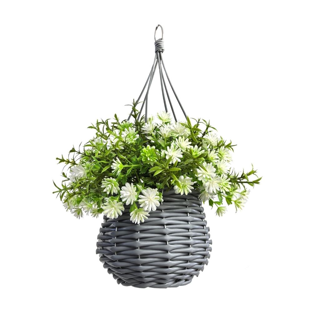 Maceta colgante con Flor Blanca Value Deco