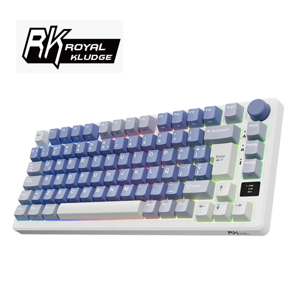 TECLADO MECANICO ROYAL KLUDGE RK-M75 INALAMBRICO 2.4 BT SW-SILVER-OCEAN BLUE