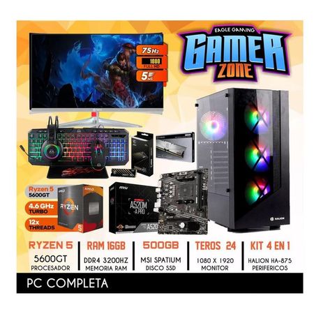 Computadora PC GAMER RYZEN 5 5600GT RAM 16GB SSD 500GB PANTALLA 24 FULL HD