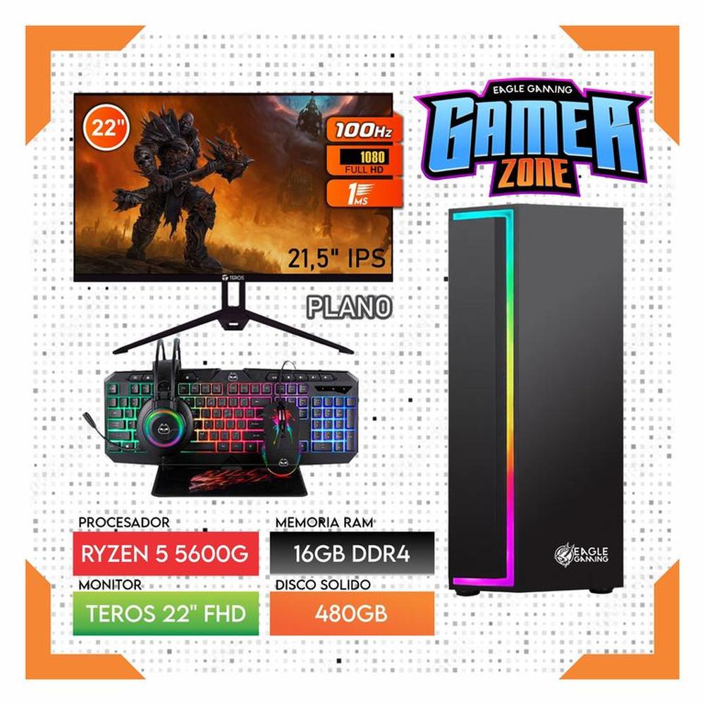 Computadora PC GAMER RYZEN 5 5600G RAM 16GB SSD 480GB Monitor 22 FULL HD