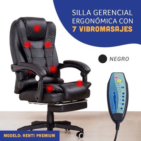 Silla Ergonómica con 7 Vibromasajes Premium Reclinable y Ajustable color Negro